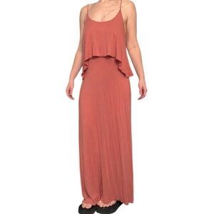 Final Touch Rust Maxi Dress with Ruffle Overlay